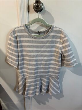 GAP Gray & White Striped Short Sleeve Peplum Top